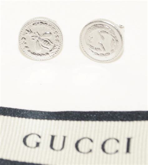 gucci coin rhodium silver earrings